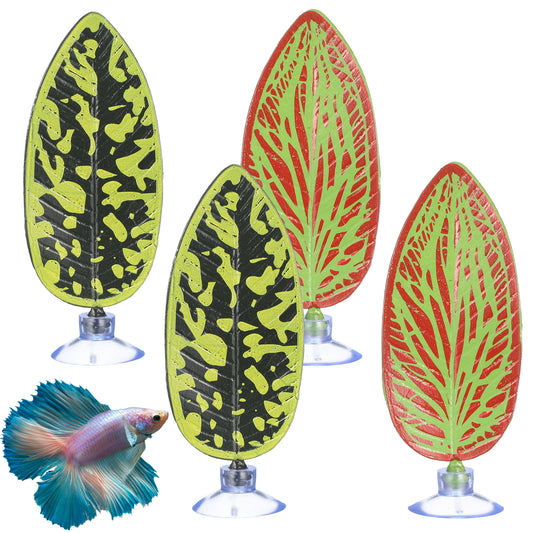 4 Pcs Betta Fish Tank Decor Aquarium Decor Plastic Plants Betta Fish Leaf Hammock Bettas Fishes Toys for Resting Sleeping Playing Hiding Breeding