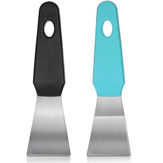 2pcs 3D Printer Scraper Set, Stainless Steel Metal Paint Scrapers Spatula Flat and Curved Blade, No Damage Build Surface Safe Model Removal Tool, Professional 3D Printing Accessories