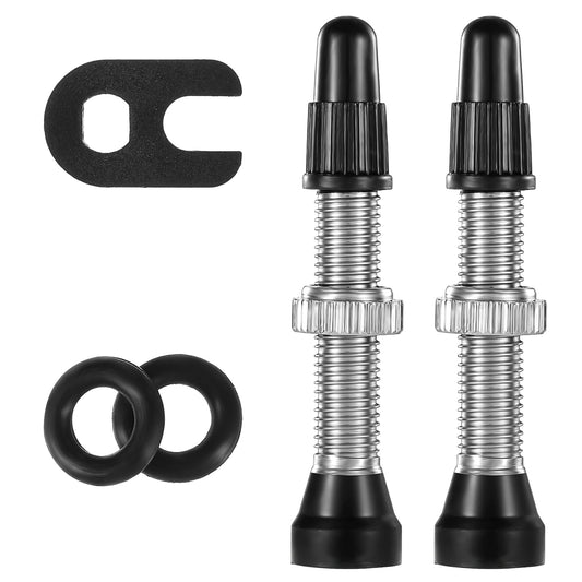 2PCS Tubeless Valves, 40mm Brass Tubeless Valve Stem with Valve Core Remover Tool, No Leak Tubeless Presta Valve Stems, Valve Stem Caps Fit Most Bicycle Tubeless Rims