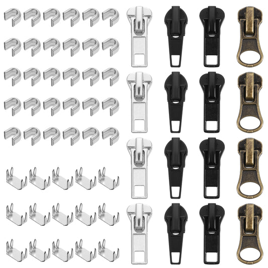 FdcZeyxior 61 Pcs Zipper Slider, Universal Zipper Repair Tool Kit, Metal Zippers Sliders, #5 Bulk Replacement Zip-Fastener Component for Repairing Men's Women's Coats Jackets Jeans Luggage Tents