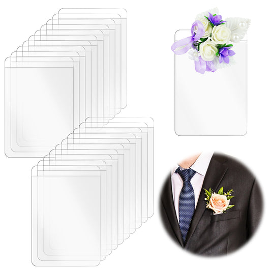 20Pcs Pocket Boutonniere Plastic Sleeve, Pocket Boutonniere Holder, Clear NO Flowers Sleeves Boutonniere Pocket Holder No Lapel Pin Required, Flower Holders for Groom Groomsmen Ceremony