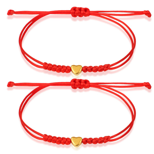 2 PCS Red String Bracelet, Adjustable Red Bracelet for Women Handmade Woven Bracelets Heart Couple Bracelets Set for Teen Girls, Couples, Mom, Sisters and Friends