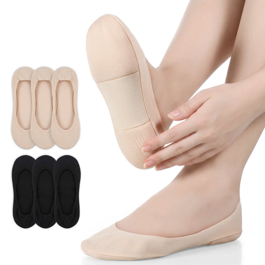 Zelphvt 6 Pairs Thin No Show Socks Womens, Non Slip Invisible Socks for Women with Sponge Low Cut Loafer Sock Womens for Flats