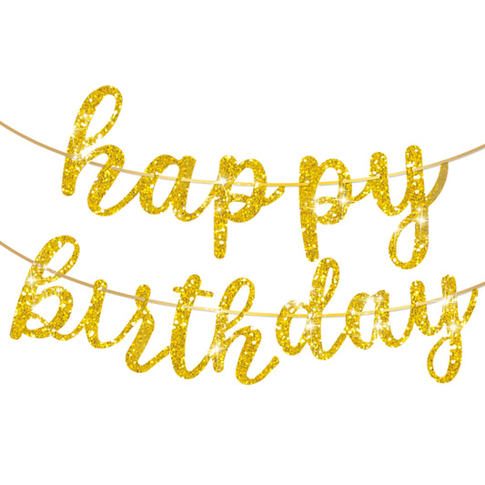 Gold Glitter Happy Birthday Banner Pre-Strung Gold Birthday Sign Birthday Garland Wall Door Banner Flag Luxurious Birthday Decorations for Women and Men Birthday Party Backdrop Decorations