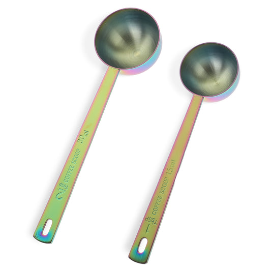 2 Pieces 1&2 Tablespoon Scoops with Long Handle, Colorful Stainless Steel Coffee Measuring Spoon 1 Tbsp & 2 Tbsp Measuring Tablespoon for Coffee Milk Fruit Powder (15 ml & 30 ml)