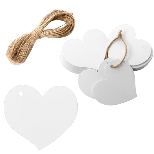 100 Pcs White Heart Gift Tags with String White Kraft Love Paper Tags Blank White Love Gift Tag White Favor Tags for DIY Crafts Hanging Price Party Favor Decoration