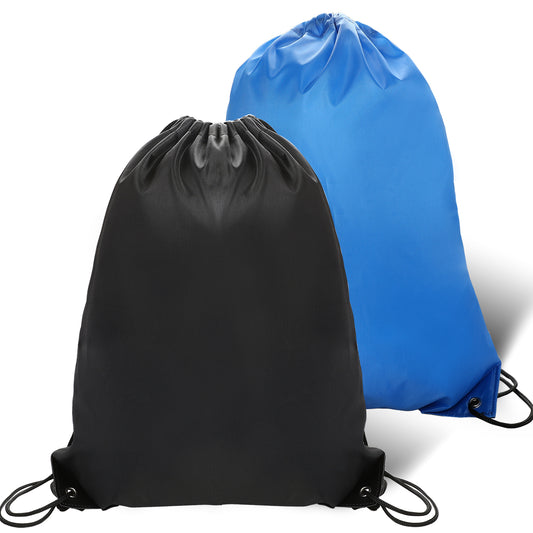 2PCS Drawstring Bags PE Bags Drawstring Gym Bag Black Draw String Bags Drawstring Backpack for Sports, School, Gym, Travel, Swimming, Beach