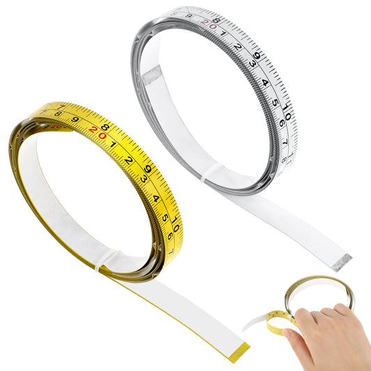 Self-Adhesive Measuring Tape, 2 Pcs 1/2-Inch Metal Imperial and Metric Scale Workbench Ruler 200cm Left to Right Reading Ruler Tape for Woodworking, Painting, Saw, Drafting Table (White, Yellow)