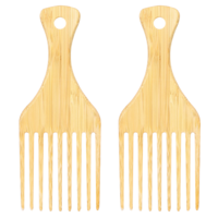 2 Pack Bamboo Comb Set for Afro Hair Bamboo Hair Pick Natural Anti-Static Picks Wide-Tooth Afro Lift Combs Long Tooth Detangling Combs for Men and Women Thick Curly Hair Styling