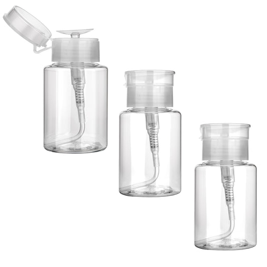 150 ML Nail Polish Remover Bottle Push Down Pump Dispenser Bottle, Empty Pump Dispenser Containers for Nail Polish and Makeup Remover, Clear Small Pump Bottle(3 Packs)