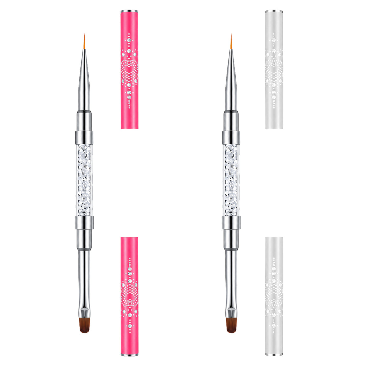 2Pcs Double Ended Nail Art Brushes, Oval Liner Tips for Builder Gel