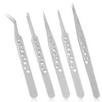 5 Differents Pointed & Curved Tips Precision Tweezers Set Rust Protection, Anti-Corrosion, Anti-Magnetic for Crafts, Jewelry, Lash Extensions