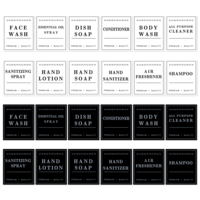 24 Pcs Waterproof Soap Labels Lotion Labels Reusable Kitchen Hand Soap Dispenser Label Stickers Bathroom Labels Stickers for Shampoo and Conditioner Travel Bottles (White Black)