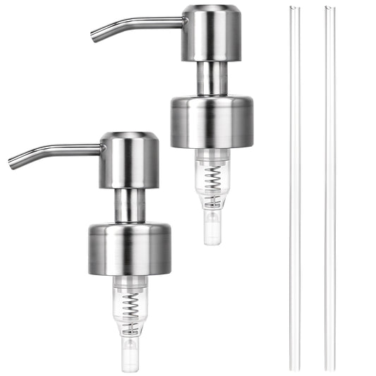 2 Pcs Soap Dispenser Pump Replacement Stainless Steel Soap Dispenser Soap Pump Replacement Reusable Soap Dispenser Pump Head Brushed Finish Pump 24 mm - 28mm Neck Size Replacement for Kitchen Bathroom
