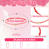 Skrfren 10 Pack Heart String Bracelets for Women, Adjustable Heart Bracelet with Gold Hearts Cord Girls Pinky Promise Bracelet for Women Men, Red Thread Bracelets for Family Friends Girls