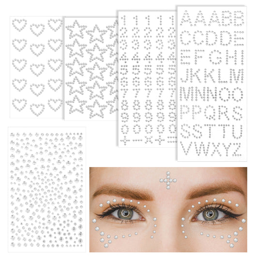 Self Adhesive Face Rhinestones 5 Sheets Hair Gems Pearl Stick on Eye Rhinestone Diamonds Stickers Pearl Rhinestones Stickers for Face Hair Eye Makeup Nail Body Crafts