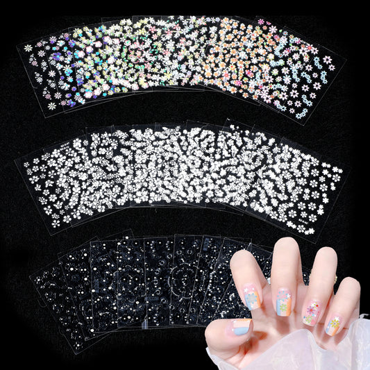 Flower Nail Stickers, 30 Sheets Colorful Floral Nail Stickers for Nail Art Self Adhesive Floral Heart Nail Decals for Women DIY Manicure Decoration Accessories (Colorful, Black, White)