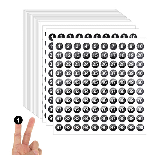 25 Sheets 1 to 100 Consecutive Number Stickers, 1cm Vinyl Number Stickers, Self-Adhesive Waterproof Labels, Small Round Removable Numbered Label for Indoor Outdoor, Storage, Organizing