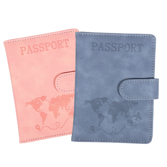 2 PCS Passport Book, PU Leather Passport Holder for Travel with Magnetic Buckle Waterproof RFID Blocking Passports Wallet Cover Passports Case Travel Must Have Accessories for Women and Men, Pink Blue