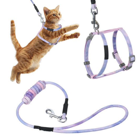 Cat Harness and Leash Set, Adjustable Escape Proof Comfortable Soft Kitten Harness for Safe Walking and Travel, Easy to Wear for Small Medium Cats(Gradient Purple)