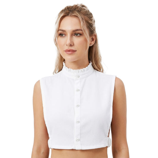 White Dicky Collar Woman Detachable Fake Collar Cotton Dickey Half Shirts Elastic Ruffle Dickie Collars for Women Girl