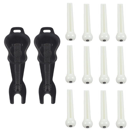 12 Pcs Acoustic Guitar Bridge Pins Plastic String Pins Pegs With Bridge Pin Puller Remover Guitar Parts Replacement Tool (White)
