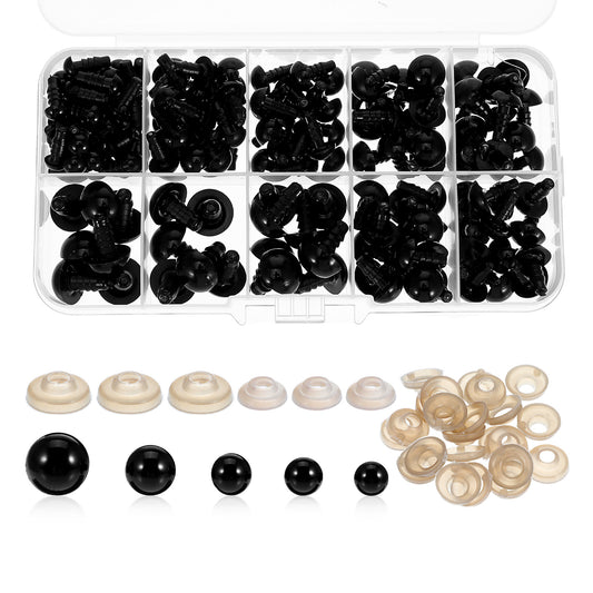 Xthrotsenk 150 Pcs 6-12 mm Plastic Safety Crochet Eyes with Washers Plush Toy Safety Eyes Black Dolls Crochet Eyes for Crochet Stuffed Animal DIY Doll Toy Bear Teddy Bear Puppet Toys (4 Size)