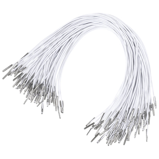 80 Pcs Elastic Barbed Cord 11.8 inch Loop Stretch Round String with Metal Ends Stretch Band String for Mask Making Hats DIY Signs and Badges (White)