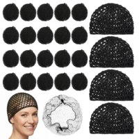 4 PCS Hair Nets for Sleeping Mesh Crochet Hair Net Hair-Wrap Net with 20 PCS Elasticity Invisible Elastic Mesh for Women Silk Press Curly Hairs Sleeping (Black)