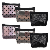 6PCS Mini Makeup Bag, Portable Small Makeup Bags for Women, Heart Print Mesh Cosmetic Bags, Mini Zipper Mesh Bags for Travel Storage Bags, Jewelry Storage Bags, Cosmetics