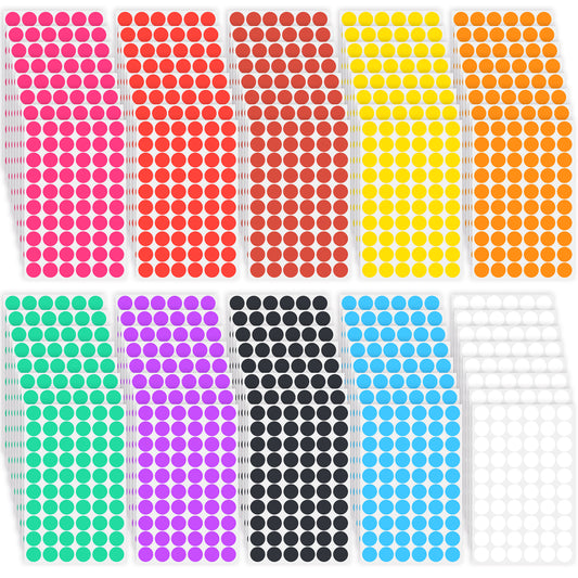 4800 Pcs Coloured Dot Stickers Sticky Labels, 13 mm Round Color Coding Labels 10 Assorted Colors Self Adhesive Removable Waterproof Circle Stickers for Organizing Marking Office Inventory Decor