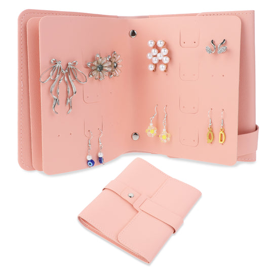 salbsever Pink Earring Book, Earring Holder Organizer Earring Storage Case Organizer Roll Foldable Jewelry Box Portable Pu Leather Travel Earring Case for Women