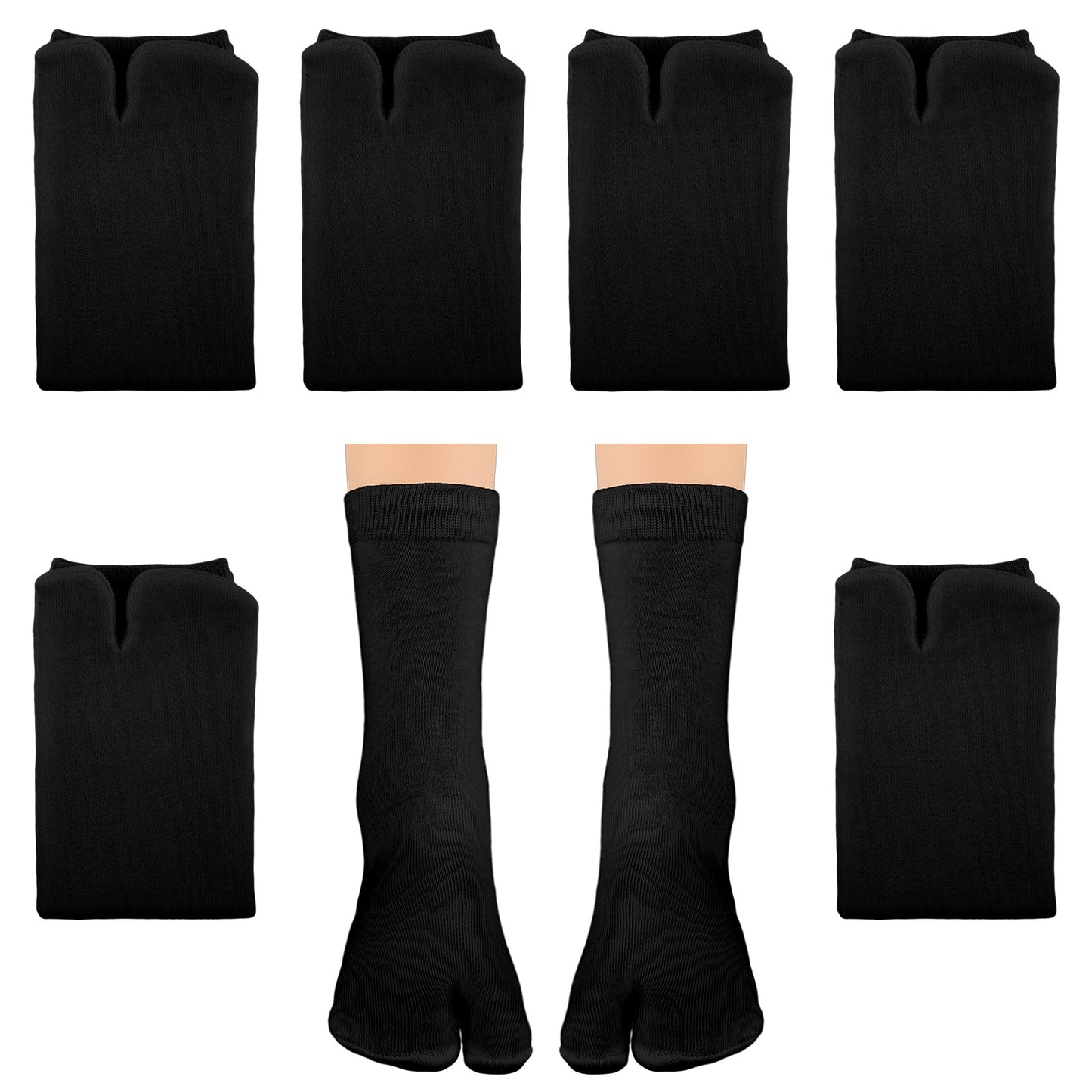 InnoHHustle 6 Pairs Black Unisex Flip Flop Tabi Socks Novelty Cotton Split Toe Tabi japanese Socks Two Toe Ankle Sock for Women Men Breathable Elastic Split Toes Sock for Sandal Flip-flops