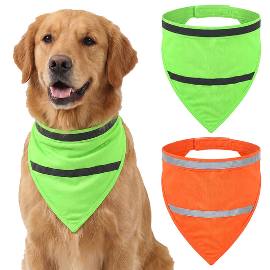 2-Pack Reflective Dog Collar, High Visibility Pet Scarf Adjustable Dog Bandanas with Closure, Hunting Vest Gear for Night Walking, Camping, and Outdoor Activities, Fits Neck Size 16-20.5 Inches
