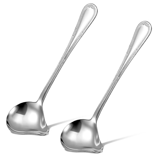 2Pcs Stainless Steel Soup Ladle Spoon, 7.9 Inch Gravy Ladle with Pour Spout, Drizzle Spoon with Spout for Soup Sauce Spooning Gravies Sauces Dressings