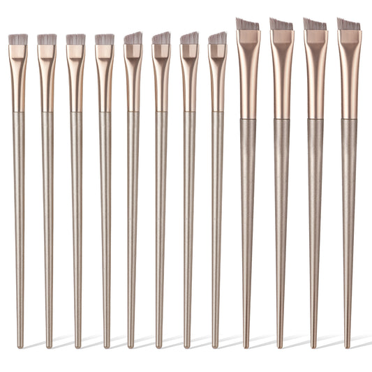 12Pcs Eyebrow Tint Brushes Fine Angled Eyeliner Brush Set Brow Tint Brush for Eyebrow Tinting Thin Eye Makeup Brushes for Eyebrows, Gold