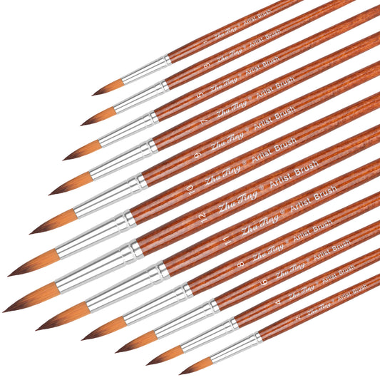 12Pcs Round Paint Brushes for Acrylic Painting Round Watercolor Brushes Professional Paintbrushes Artist Paint Brush for Face Crafts Canvas Body Nail Art Miniature Model