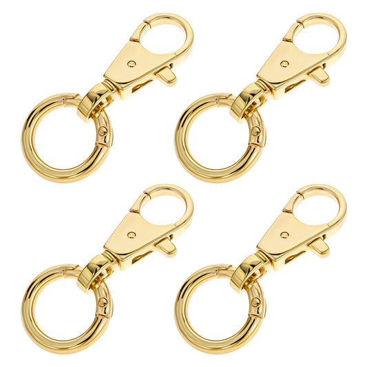 Keychain Clip, 4 Pieces Metal Snap-On Keychain Ring Hook Double Opening Keychain Clip Heavy Duty Push Swivel Clasp Hooks for Purses Keys Lanyards Jewelry Findings Making Accessories, Gold