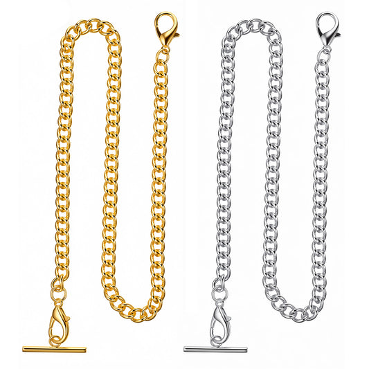 Fibraze 2 Pcs Pocket Watch Chain with T Bar 15.7 Inch Pocket Watch Chains for Men Vintage Metal Alloy Vest Chain Stainless Steel Chains for Men Woman Pockets Watches Gold Silver