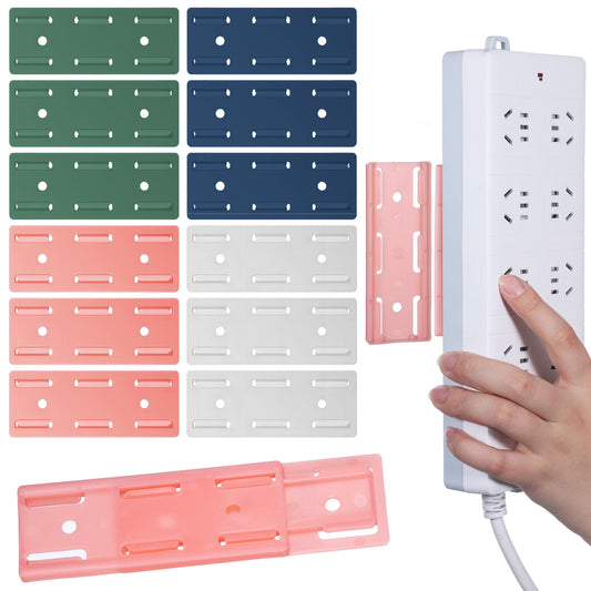 12 PCS Power Strip Holder Self Adhesive Desktop Socket Fixer, Desktop Mobile Punch-Free Socket Holder, Power Strip Holders Fixator Wall Mount with Self Adhesive Power-Strip for Organizing Cable Wires