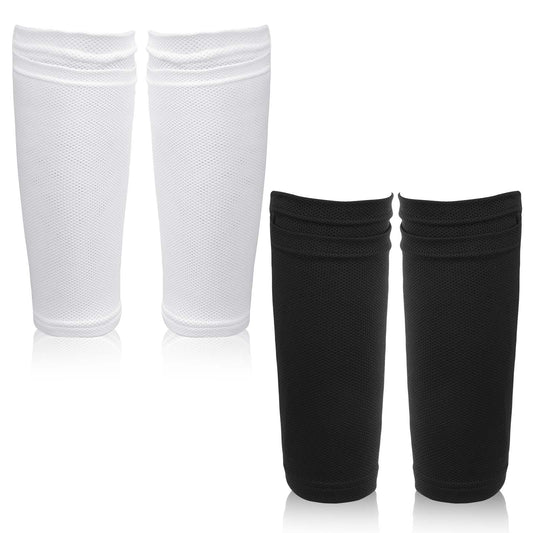 2 Pairs Soccer Shin Guard Covers Black White Shin Pads Socks Soft Breathable Soccer Sock Sleeves Shin Pads Holders for Shin Pads Holder for Kicking Ball Running Cycling
