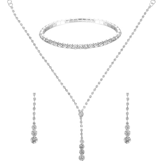 Silver Bridal Jewelry Set, Crystal Silver Necklace & Earrings with Crystal Bracelet for Women Teardrop Dangle Earrings Rhinestone Necklace Sparkled Bridal Prom Jewelry Accessories for Wedding Party