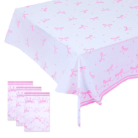 3Pcs Pink Bow Table Cloth Decor 70.9x42.5 Inch Coquette Bow Table Cover Rectangle Table Party Supplies Bow Theme Disposable Plastic Table Covers for Baby Shower Bridal Bachelorette Party Favor