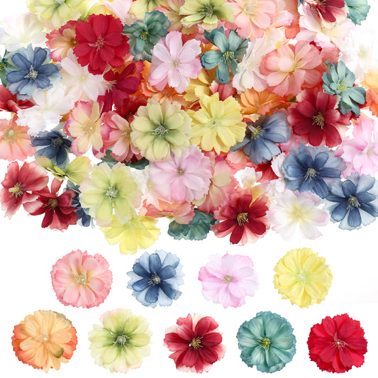 100 Piece Faux Flower Heads for Crafts, Artificial Silk Plum Blossom Heads, Tiny Flowers, Small Fake Flowers for DIY Holiday Home Room Wedding Party Decoration, 1.8 Inch