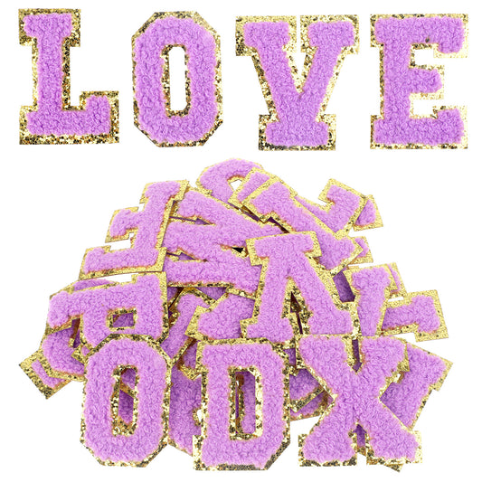 26 Pieces Glitters Patches Iron on Letters, Self-Adhesive Chenille Letters Patches, A-Z Patches Alphabet Patches, Decorative Repair Embroidered Patches for Clothing, Bags, Jeans, Hats