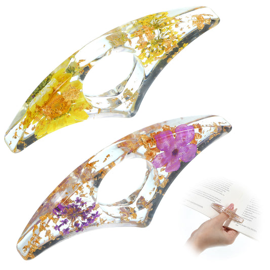 2 Pieces Book Page Holder, Transparent Thumb Ring Page Holders Handmade Dried Flower Book Opener Holder Thumb Flower Bookmark Reading Accessories for Books Lovers Teachers Students