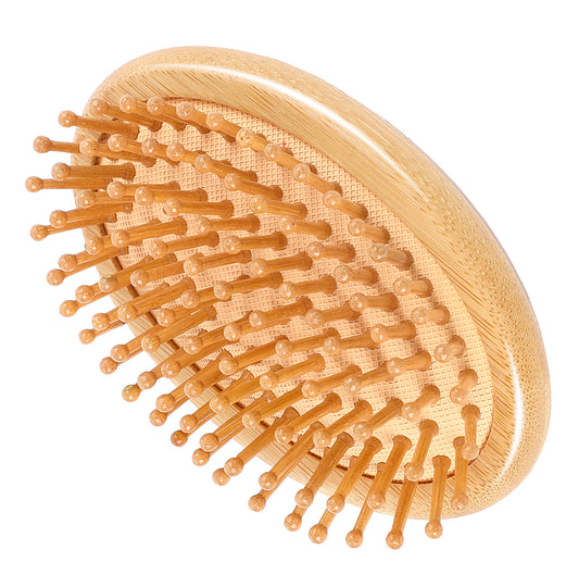 Natural Bamboo Hair Brush, Wooden Massage Brush for Hair Growth Stimulator Brush, Small Hair Scalp Massager Comb Portable Detangling Brush Scalp Scrubber with Bamboo Pins Mini Hairbrush for Women Men
