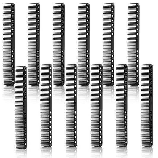 12Pcs Carbon Fiber Cutting Carbon Combs Heat Resistant, Professional Carbon Combs for Hair Stylist, Haircutting Combs Barber Comb Hair Stylist Medium and Fine Tooth for Man Woman Clipper Cuts