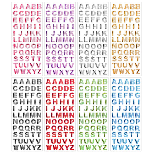 Rhinestone Stickers, 440 Pcs Glitter Letter Stickers 8 Sheets 0.6" A-Z Rhinestone Letter Sticker Self Adhesive Glitter Crystal ABC Word Sticker for Scrapbooking Grad Cap Handicraft Art Card Making