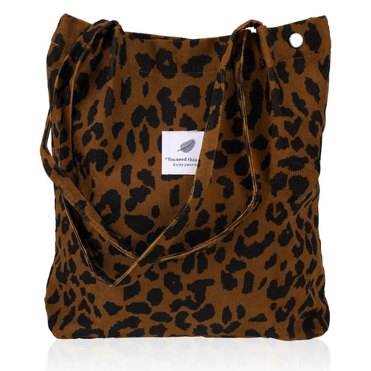 FdcLixuvol Leopard Print Handbags for Women Extra Large Capacity Shoulder bag Cute Corduroy Quilted Tote Bag with Inner Pockets for Women Girls College Work Travel Shopping